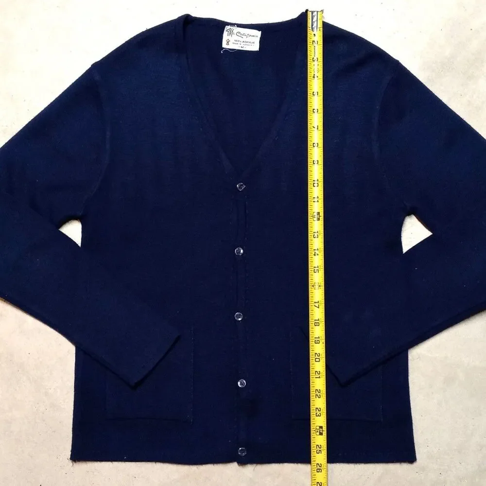 Vintage Mr. California Navy Blue Knit Sweater Cardigan - Size Medium